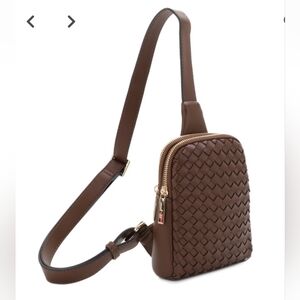 Mali + Lili Hayley Woven Vegan Leather Sling Bag Chocolate NWOT